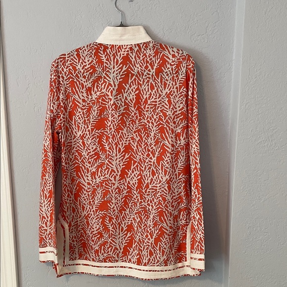 Tory Burch Coral Red and Cream Coral Pattern Tunic - Picture 2 of 11